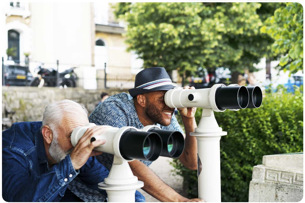 Men with binoculars