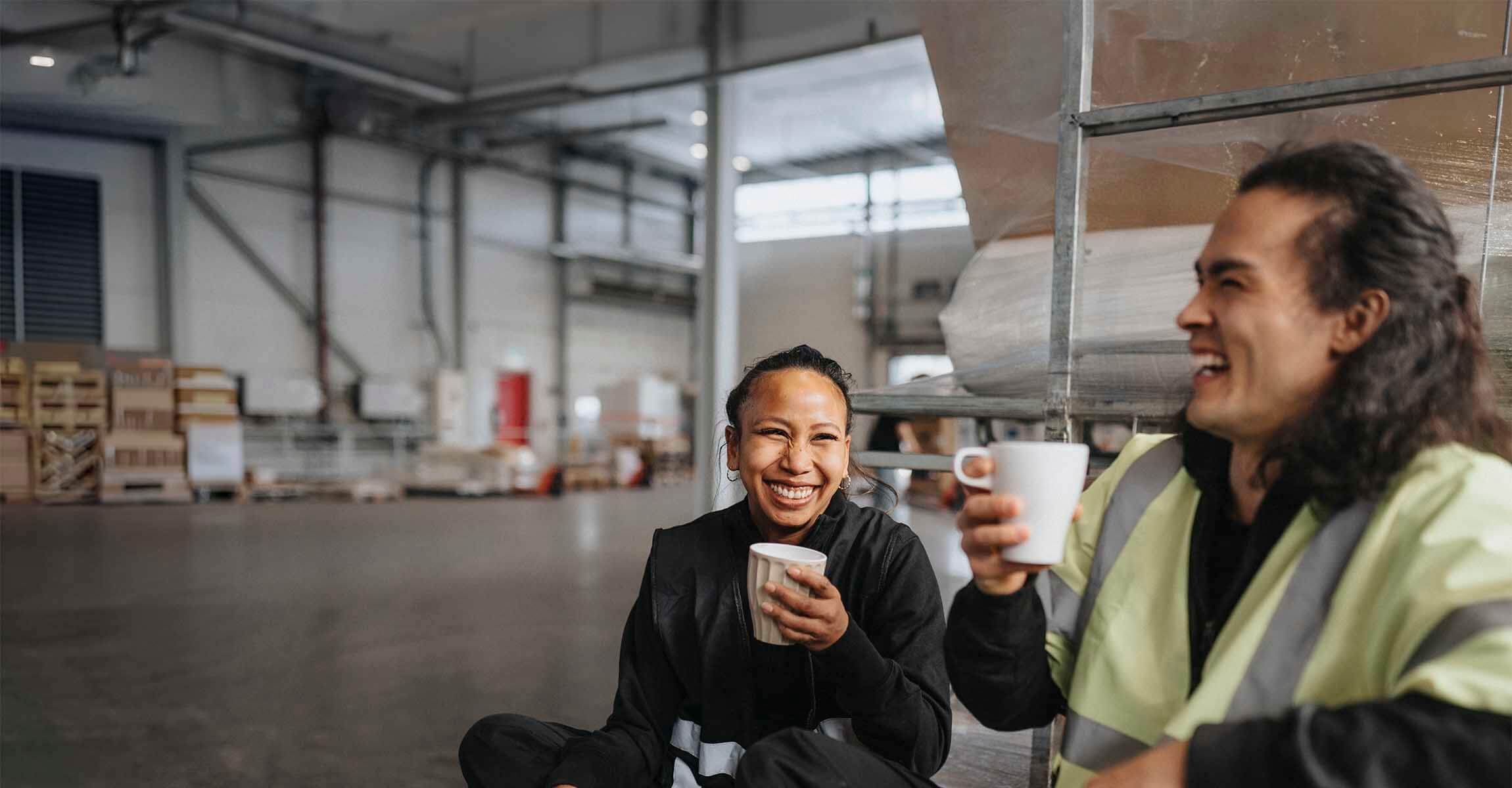 Workers enjoying a coffee on their break